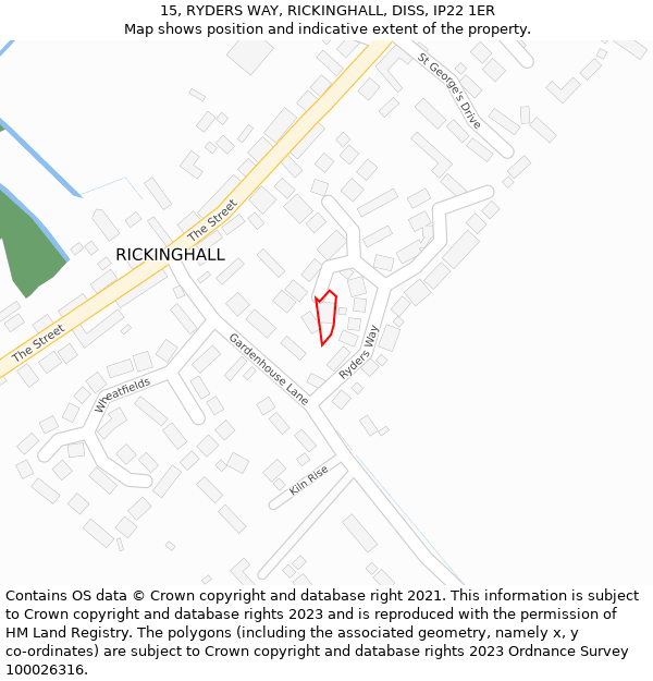 15, RYDERS WAY, RICKINGHALL, DISS, IP22 1ER: Location map and indicative extent of plot