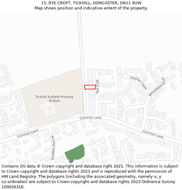 15, RYE CROFT, TICKHILL, DONCASTER, DN11 9UW: Location map and indicative extent of plot