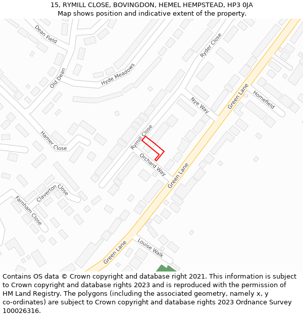 15, RYMILL CLOSE, BOVINGDON, HEMEL HEMPSTEAD, HP3 0JA: Location map and indicative extent of plot