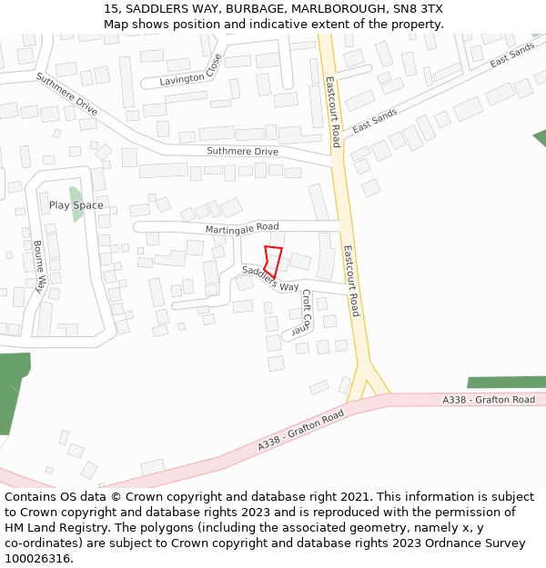 15, SADDLERS WAY, BURBAGE, MARLBOROUGH, SN8 3TX: Location map and indicative extent of plot