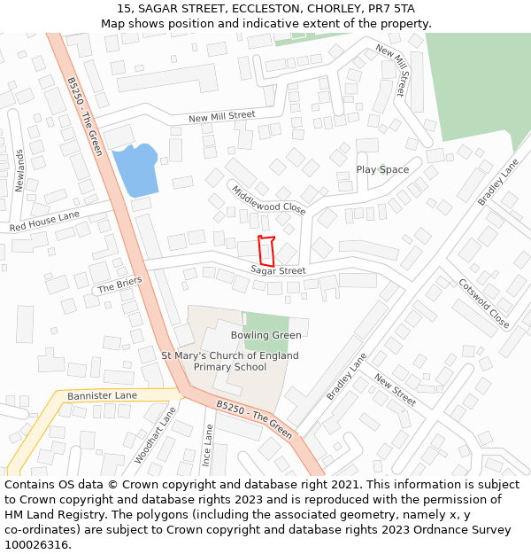 15, SAGAR STREET, ECCLESTON, CHORLEY, PR7 5TA: Location map and indicative extent of plot