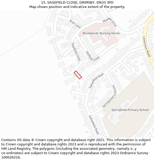 15, SAGEFIELD CLOSE, GRIMSBY, DN33 3PD: Location map and indicative extent of plot