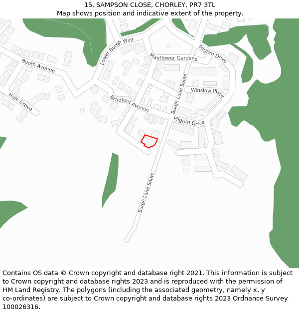 15, SAMPSON CLOSE, CHORLEY, PR7 3TL: Location map and indicative extent of plot