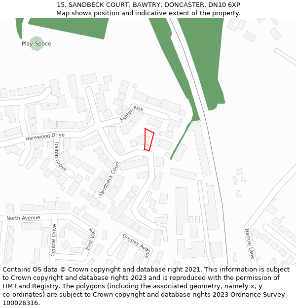 15, SANDBECK COURT, BAWTRY, DONCASTER, DN10 6XP: Location map and indicative extent of plot