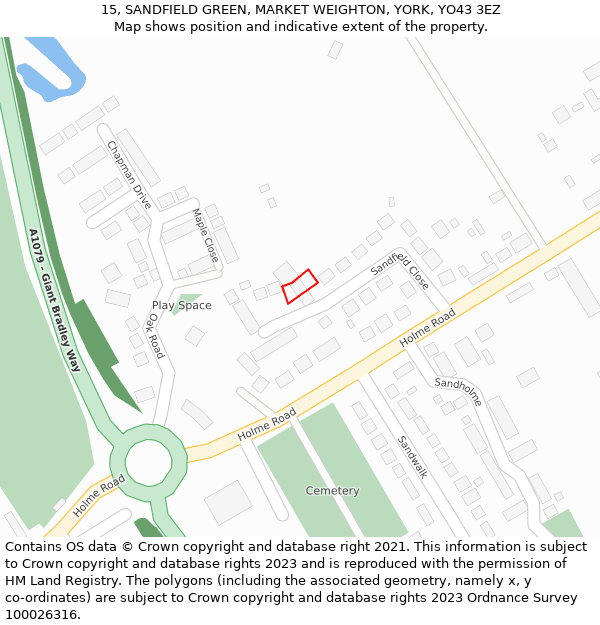 15, SANDFIELD GREEN, MARKET WEIGHTON, YORK, YO43 3EZ: Location map and indicative extent of plot