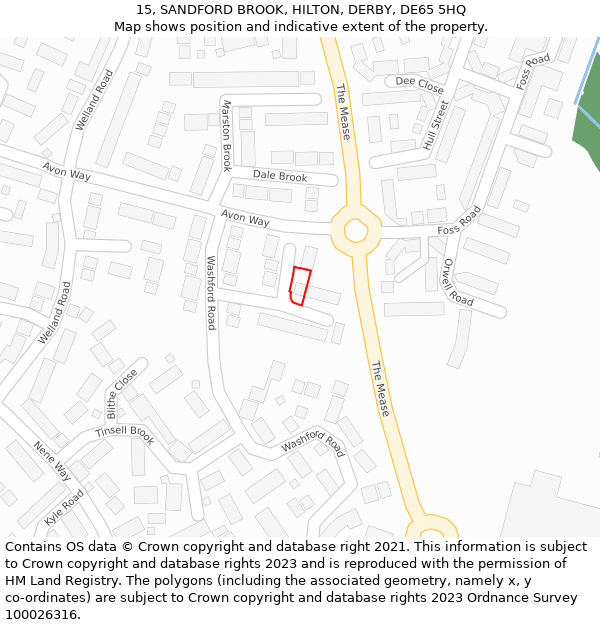 15, SANDFORD BROOK, HILTON, DERBY, DE65 5HQ: Location map and indicative extent of plot