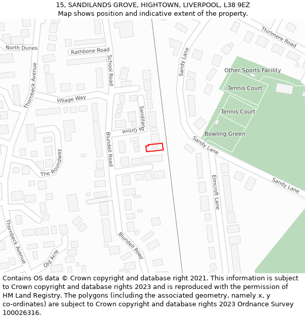 15, SANDILANDS GROVE, HIGHTOWN, LIVERPOOL, L38 9EZ: Location map and indicative extent of plot