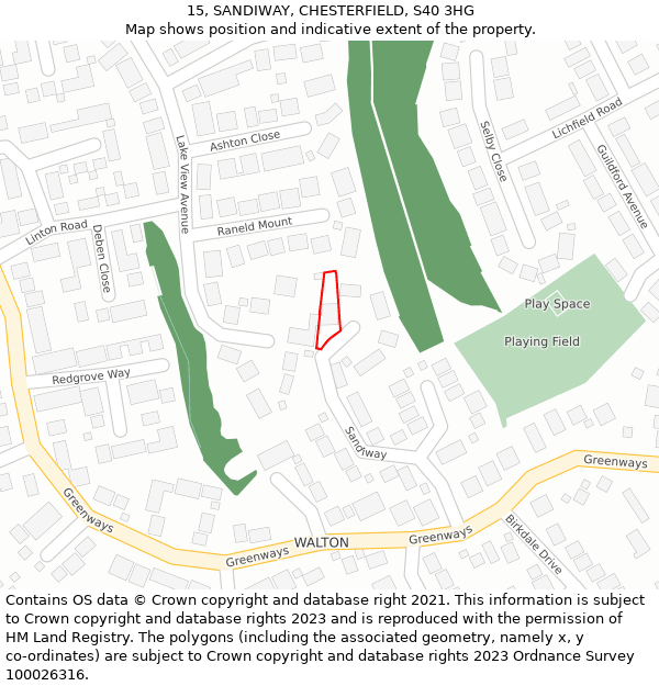 15, SANDIWAY, CHESTERFIELD, S40 3HG: Location map and indicative extent of plot