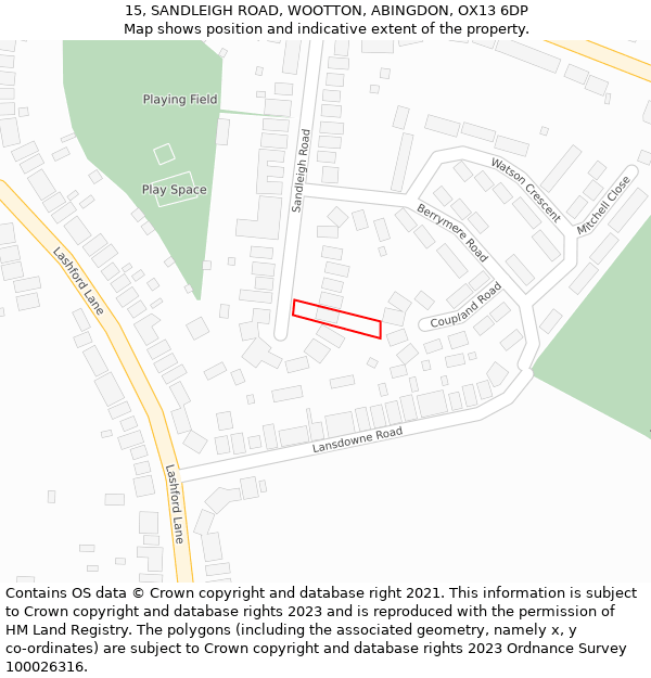 15, SANDLEIGH ROAD, WOOTTON, ABINGDON, OX13 6DP: Location map and indicative extent of plot
