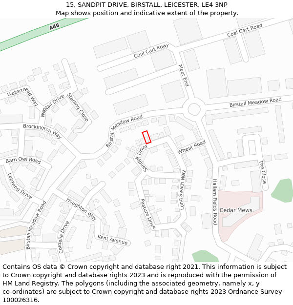 15, SANDPIT DRIVE, BIRSTALL, LEICESTER, LE4 3NP: Location map and indicative extent of plot