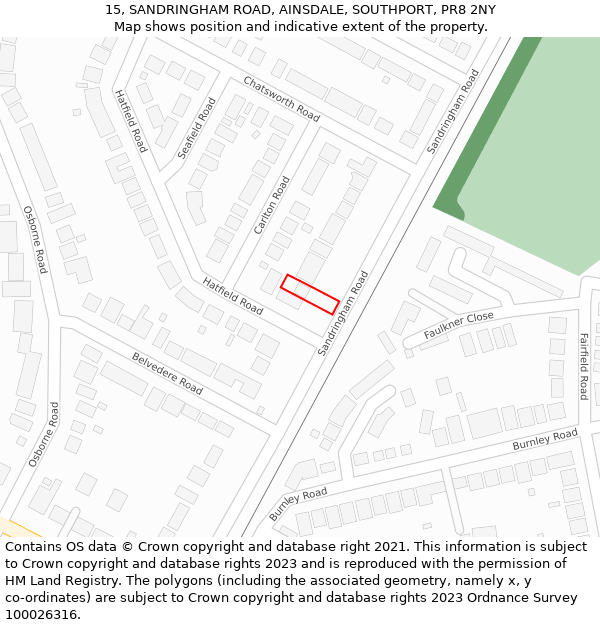 15, SANDRINGHAM ROAD, AINSDALE, SOUTHPORT, PR8 2NY: Location map and indicative extent of plot