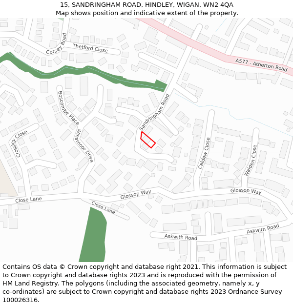 15, SANDRINGHAM ROAD, HINDLEY, WIGAN, WN2 4QA: Location map and indicative extent of plot