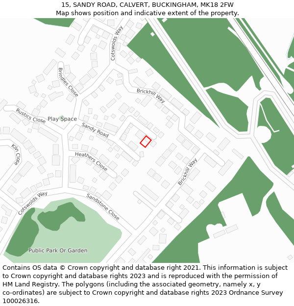 15, SANDY ROAD, CALVERT, BUCKINGHAM, MK18 2FW: Location map and indicative extent of plot