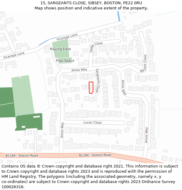 15, SARGEANTS CLOSE, SIBSEY, BOSTON, PE22 0RU: Location map and indicative extent of plot