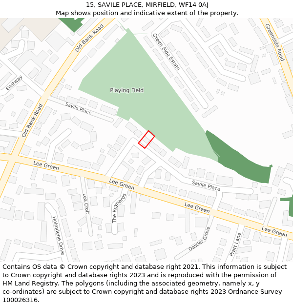 15, SAVILE PLACE, MIRFIELD, WF14 0AJ: Location map and indicative extent of plot