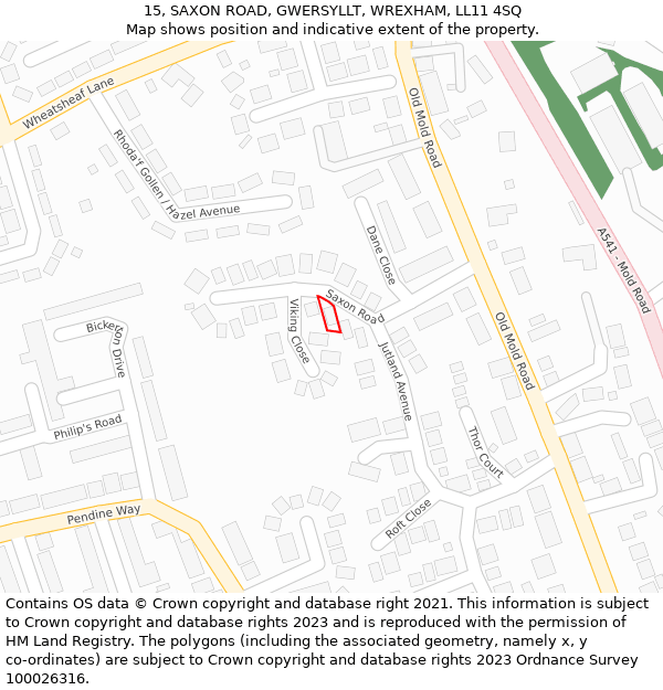 15, SAXON ROAD, GWERSYLLT, WREXHAM, LL11 4SQ: Location map and indicative extent of plot