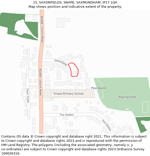 15, SAXONFIELDS, SNAPE, SAXMUNDHAM, IP17 1QA: Location map and indicative extent of plot