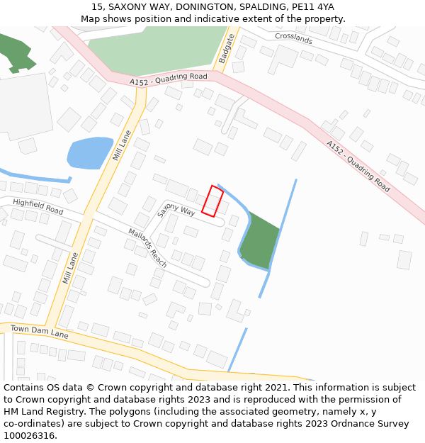 15, SAXONY WAY, DONINGTON, SPALDING, PE11 4YA: Location map and indicative extent of plot