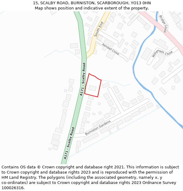 15, SCALBY ROAD, BURNISTON, SCARBOROUGH, YO13 0HN: Location map and indicative extent of plot