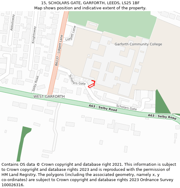 15, SCHOLARS GATE, GARFORTH, LEEDS, LS25 1BF: Location map and indicative extent of plot