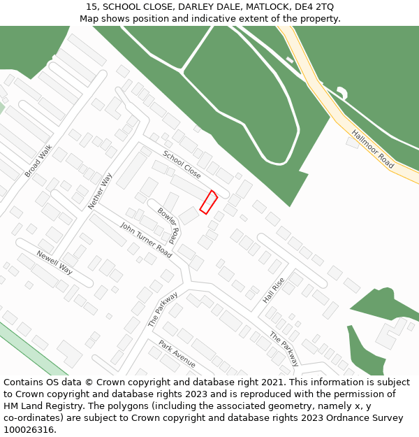 15, SCHOOL CLOSE, DARLEY DALE, MATLOCK, DE4 2TQ: Location map and indicative extent of plot