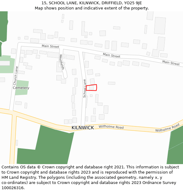 15, SCHOOL LANE, KILNWICK, DRIFFIELD, YO25 9JE: Location map and indicative extent of plot