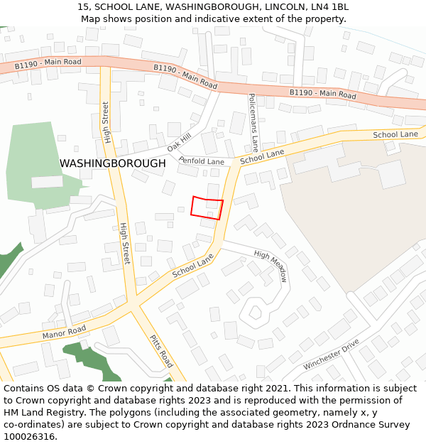 15, SCHOOL LANE, WASHINGBOROUGH, LINCOLN, LN4 1BL: Location map and indicative extent of plot