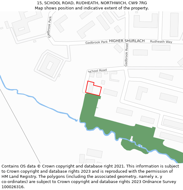 15, SCHOOL ROAD, RUDHEATH, NORTHWICH, CW9 7RG: Location map and indicative extent of plot