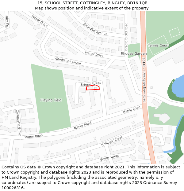 15, SCHOOL STREET, COTTINGLEY, BINGLEY, BD16 1QB: Location map and indicative extent of plot