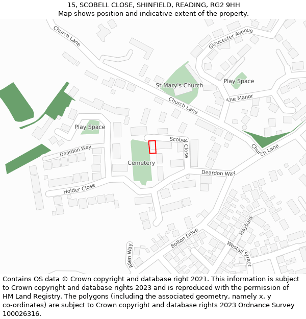 15, SCOBELL CLOSE, SHINFIELD, READING, RG2 9HH: Location map and indicative extent of plot