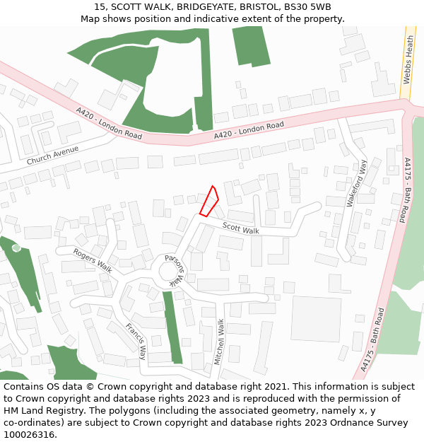 15, SCOTT WALK, BRIDGEYATE, BRISTOL, BS30 5WB: Location map and indicative extent of plot