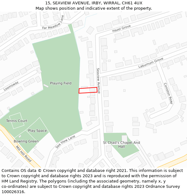 15, SEAVIEW AVENUE, IRBY, WIRRAL, CH61 4UX: Location map and indicative extent of plot