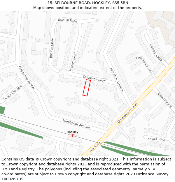 15, SELBOURNE ROAD, HOCKLEY, SS5 5BN: Location map and indicative extent of plot