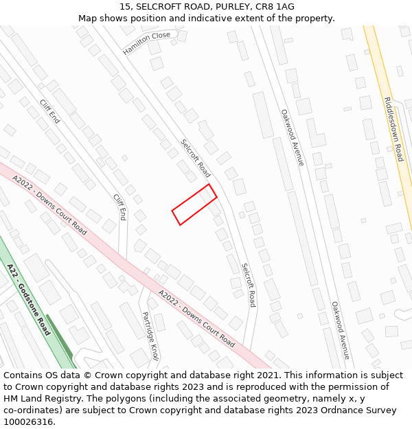 15, SELCROFT ROAD, PURLEY, CR8 1AG: Location map and indicative extent of plot