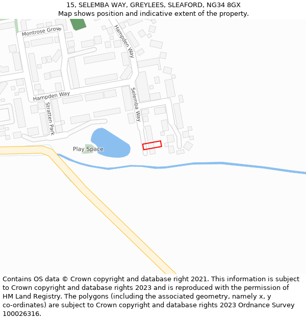 15, SELEMBA WAY, GREYLEES, SLEAFORD, NG34 8GX: Location map and indicative extent of plot