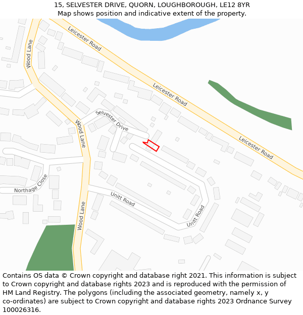 15, SELVESTER DRIVE, QUORN, LOUGHBOROUGH, LE12 8YR: Location map and indicative extent of plot