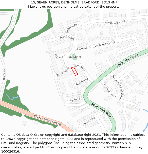 15, SEVEN ACRES, DENHOLME, BRADFORD, BD13 4NF: Location map and indicative extent of plot