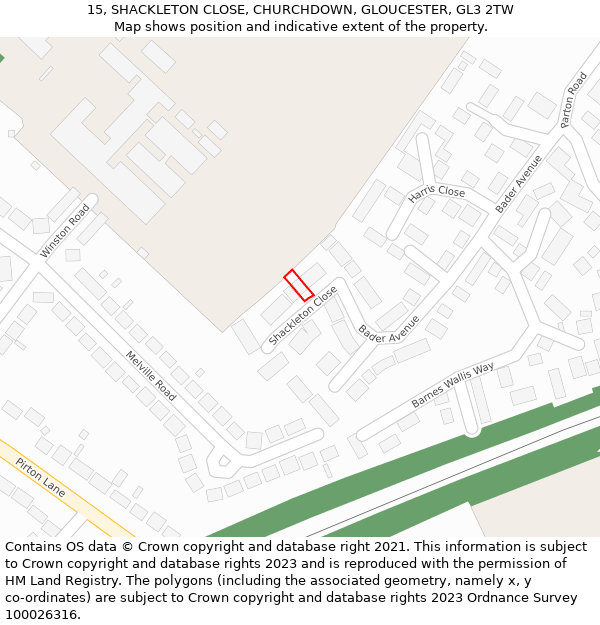 15, SHACKLETON CLOSE, CHURCHDOWN, GLOUCESTER, GL3 2TW: Location map and indicative extent of plot