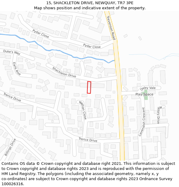 15, SHACKLETON DRIVE, NEWQUAY, TR7 3PE: Location map and indicative extent of plot