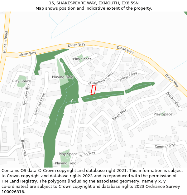 15, SHAKESPEARE WAY, EXMOUTH, EX8 5SN: Location map and indicative extent of plot