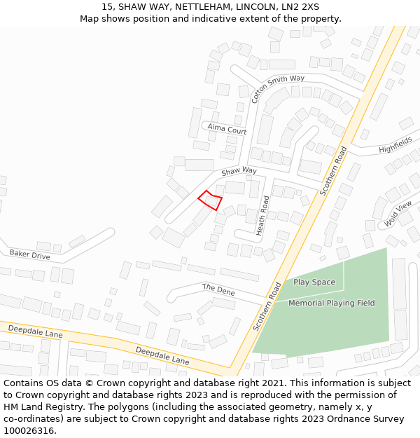 15, SHAW WAY, NETTLEHAM, LINCOLN, LN2 2XS: Location map and indicative extent of plot