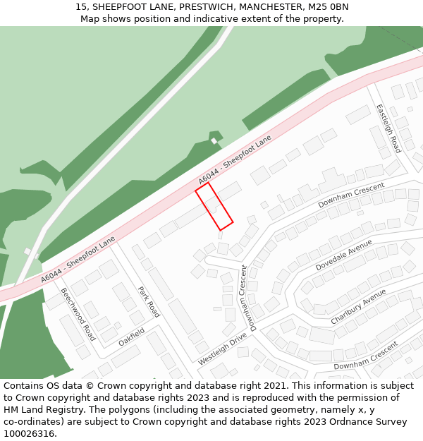 15, SHEEPFOOT LANE, PRESTWICH, MANCHESTER, M25 0BN: Location map and indicative extent of plot