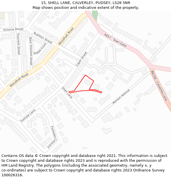 15, SHELL LANE, CALVERLEY, PUDSEY, LS28 5NR: Location map and indicative extent of plot