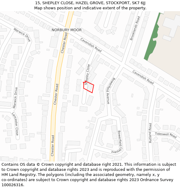 15, SHEPLEY CLOSE, HAZEL GROVE, STOCKPORT, SK7 6JJ: Location map and indicative extent of plot