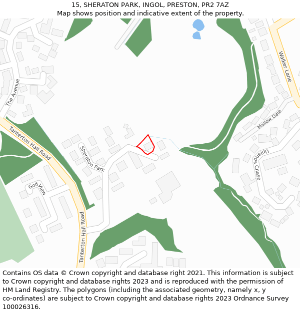 15, SHERATON PARK, INGOL, PRESTON, PR2 7AZ: Location map and indicative extent of plot