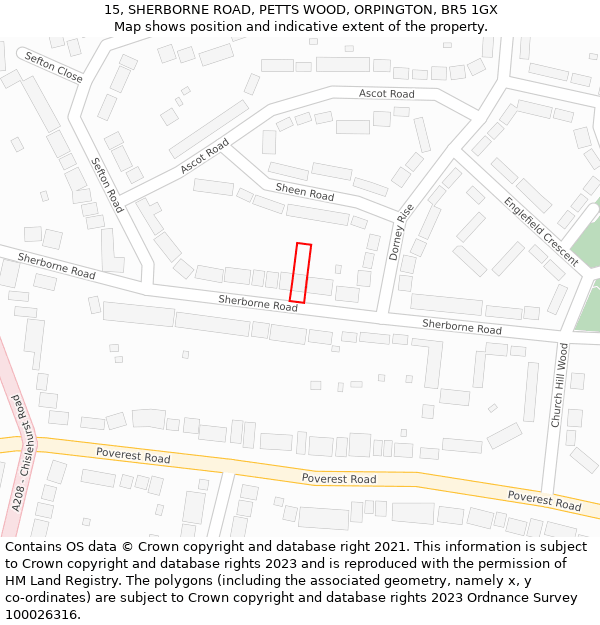15, SHERBORNE ROAD, PETTS WOOD, ORPINGTON, BR5 1GX: Location map and indicative extent of plot