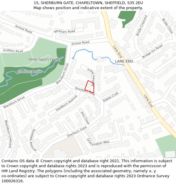 15, SHERBURN GATE, CHAPELTOWN, SHEFFIELD, S35 2EU: Location map and indicative extent of plot