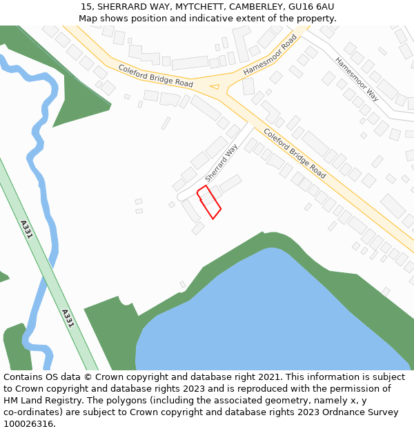 15, SHERRARD WAY, MYTCHETT, CAMBERLEY, GU16 6AU: Location map and indicative extent of plot