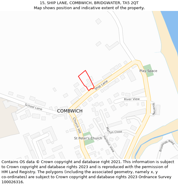 15, SHIP LANE, COMBWICH, BRIDGWATER, TA5 2QT: Location map and indicative extent of plot