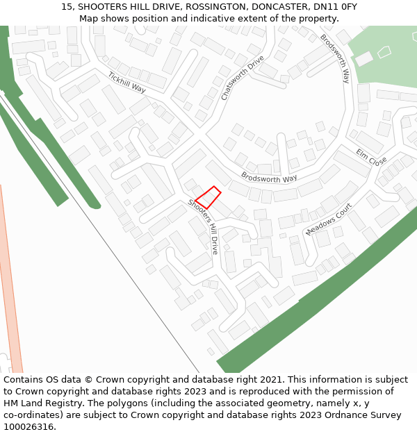 15, SHOOTERS HILL DRIVE, ROSSINGTON, DONCASTER, DN11 0FY: Location map and indicative extent of plot